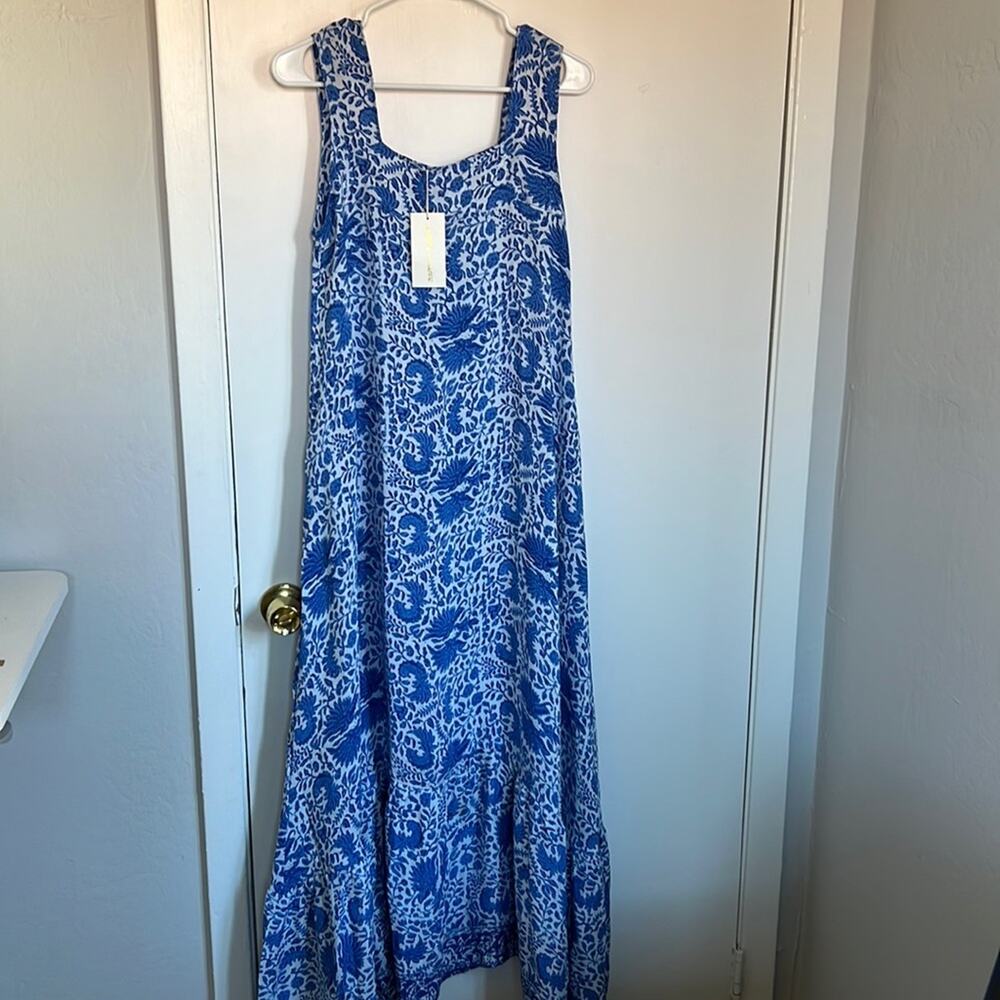 New NWT Natalie Martin Virginia Sleeveless Maxi Silk Dress in Corfu Blue - Picture 4 of 7